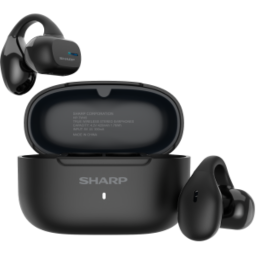 Sharp HP-TW45-BK Earclip Open-Ear True Wireless Earbuds ? Secure Fit, IPX4 Water Resistant