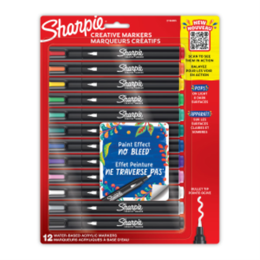 Sharpie Creative Markers, Water-Based Acrylic Markers, Bullet Tip, Assorted Colours, 12 Count