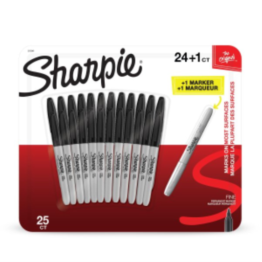 Sharpie Permanent Markers, Fine Point, Black with Metallic Silver Bonus, 25 Count