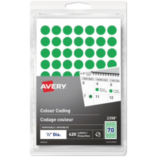 2398 Avery? Removable Colour Coding Labels Handwrite, ?" Green / Removable