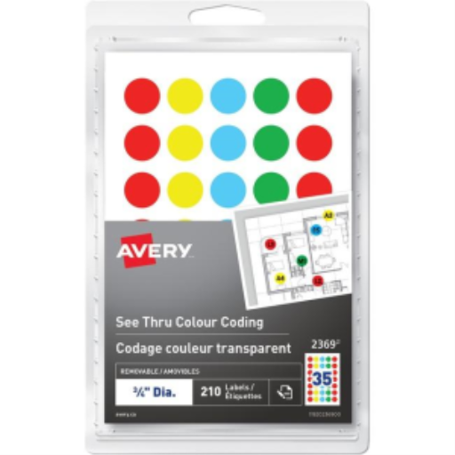 2369 Avery? See Thru Removable Colour Coding Labels Handwrite, ? Assorted Colours / Removable