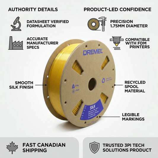 Trust infographic: specific facts, icons, and official manufacturer logo validate 3D filament.