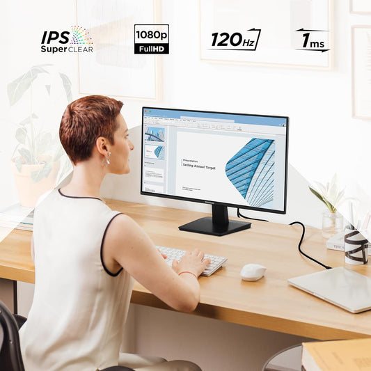 ViewSonic Moniteur ergonomique 27 pouces 1080p 120Hz avec taux de rafraîchissement variable, HDMI et VGA.