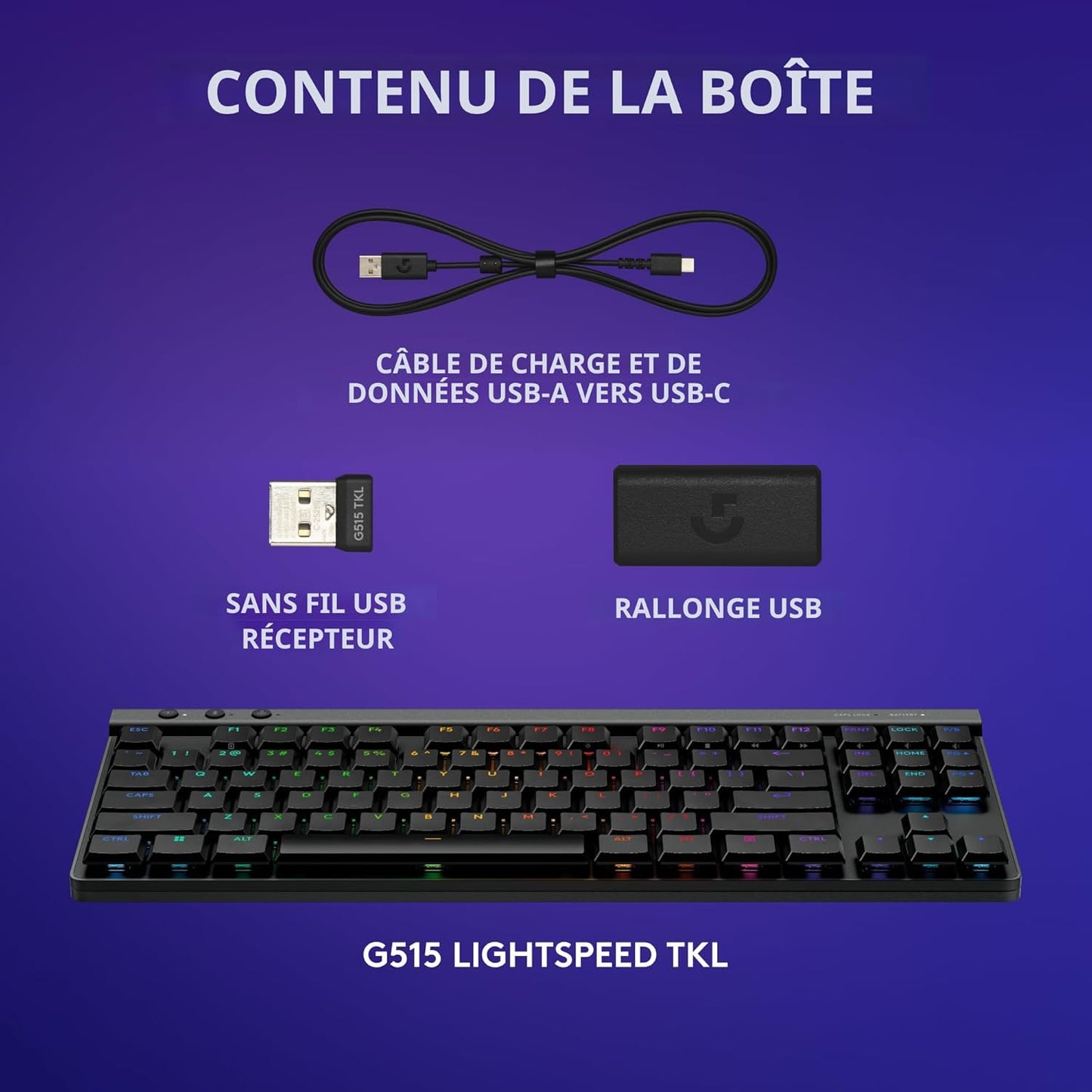 CLAVIER DE JEU TKL LOGITECH G515 LIGHTSPEED TACTILE (NOIR)