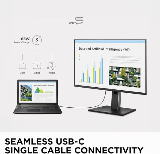 ViewSonic VG2752-2K Moniteur ergonomique IPS 1440p 27" avec inclinaison, pivotant, pivot, réglage de la hauteur, 100 Hz, concentrateur USB 5 ports, HDMI, DisplayPort, et entrées USB C 65 W