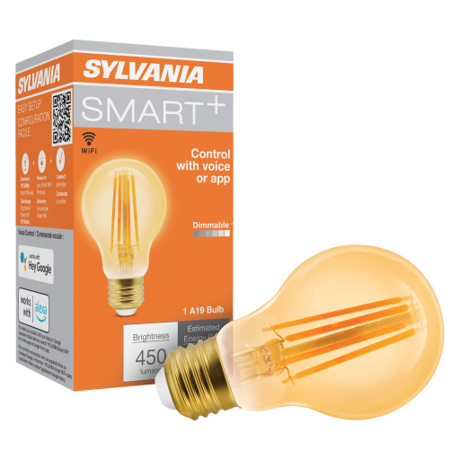 Ampoule intelligente WiFi LEDVANCE SMART+ — filament ambre A19, 2000 K