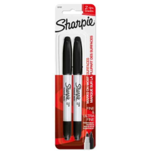Sharpie Twin Tip Permanent Markers, Fine and Ultra Fine, Black, 2 Count