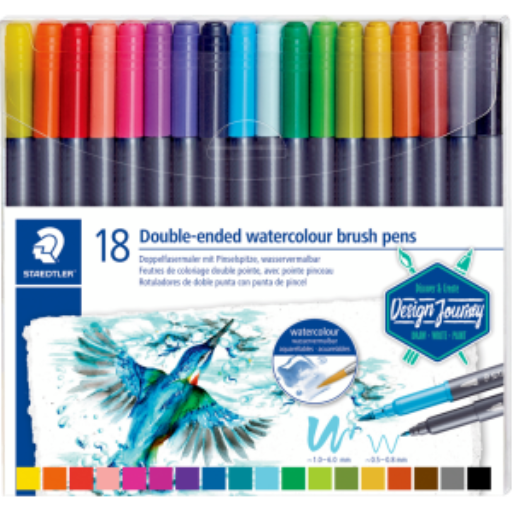 Feutres pinceaux aquarellables STAEDTLER — 18 couleurs (3001-TB18-02)