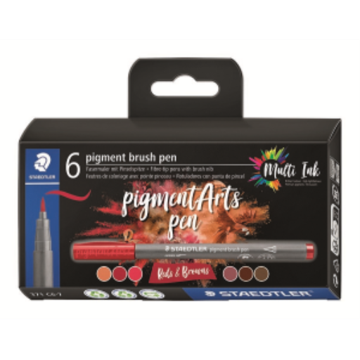 Feutres pinceaux STAEDTLER Pigment Arts — 6 tons rouges et bruns (371-C6-7-10)