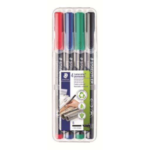 Marqueurs permanents STAEDTLER Lumocolor — pointe large, 4 pièces (314-WP4-10)