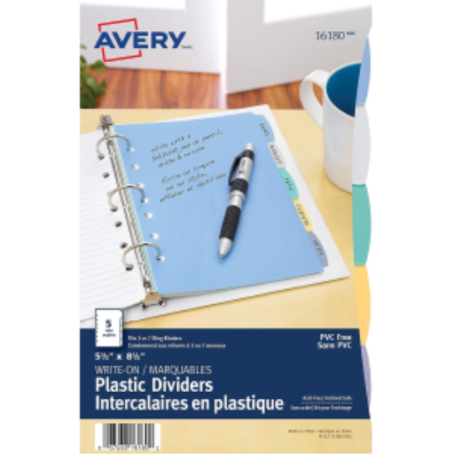 16180 5 1/2" X 8 1/2", DURABLE WRITEON PLASTIC DIVIDER, MUL