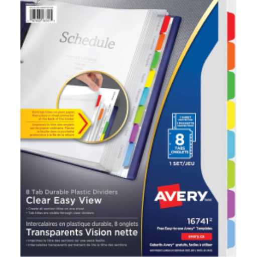 Séparateurs transparents Easy View® — 8 onglets, transparent (16741)