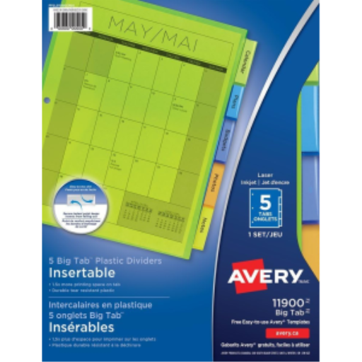 Séparateurs en plastique — 5 onglets, 1 ensemble, multicolore (11900)