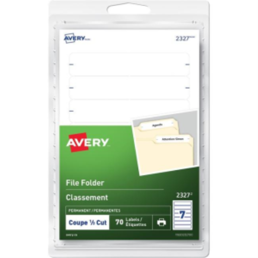 2327 Avery? File Folder Labels for Laser and Inkjet Printers, 3?" x ?  White / Permanent