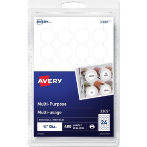 Avery? Multi-Purpose Removable Labels for laser and inkjet printers, ?"  Removable Matte White Paper / White / Removable