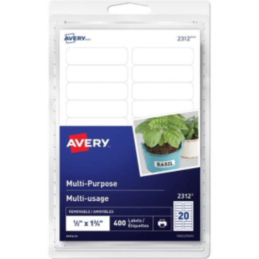 Avery? Multi-Purpose Removable Labels for laser or inkjet printers, ?" x 1?"  Removable Matte White Paper / White / Removable