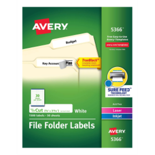 Étiquettes de classement Avery — 3 7/16 x 2/3 po, permanent (5366)