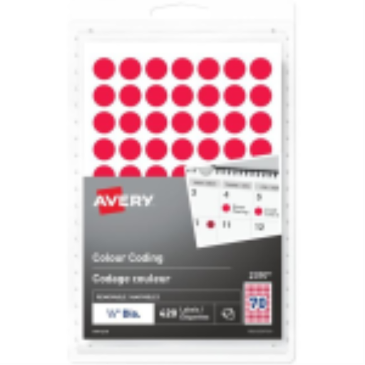 Étiquettes rondes Avery — 1/2 po diamètre, amovible, rouge (2397)