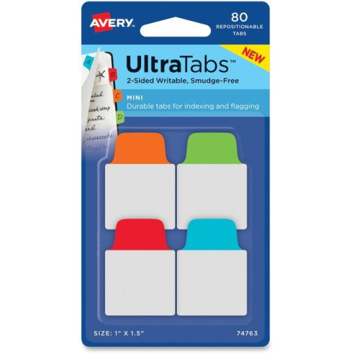 Onglets Avery UltraTabs — rouge, couleurs primaires (74763)
