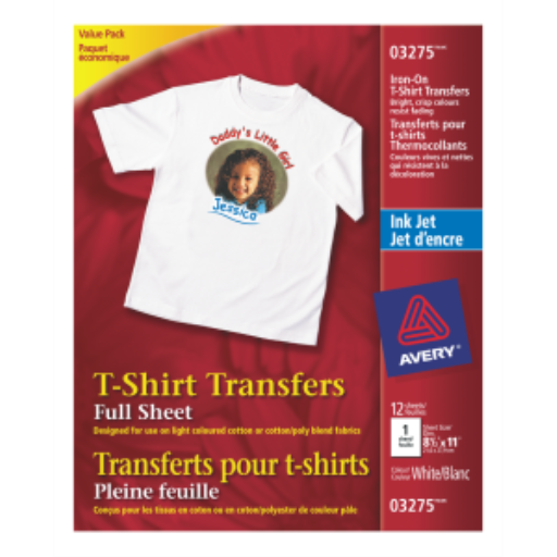 Transferts pour t-shirt Avery — 8 1/2 x 11 po, 12 feuilles, blanc (3275)