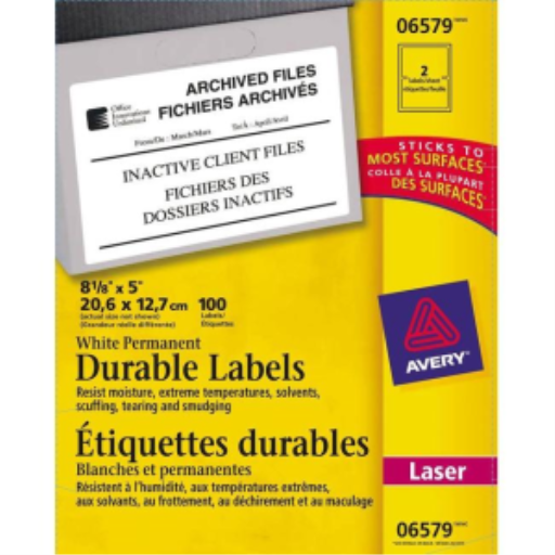Étiquettes d’identification Avery — 8 1/8 x 5 po, permanent (6579)