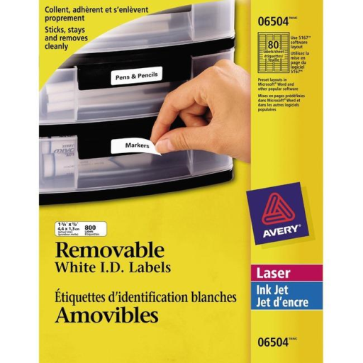 Étiquettes d’identification Avery — 1 3/4 x 1/2 po, 10 feuilles, amovible (6504)