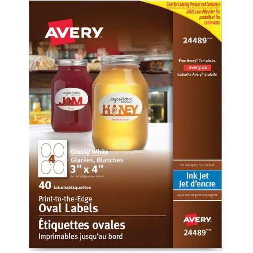 Étiquettes ovales Avery — 3 x 4 po, 10 feuilles, blanc (24489)
