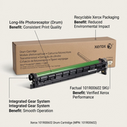 A clean ecommerce visual matrix of a Xerox 101R00602 drum cartridge with technical information callouts and pointer lines.