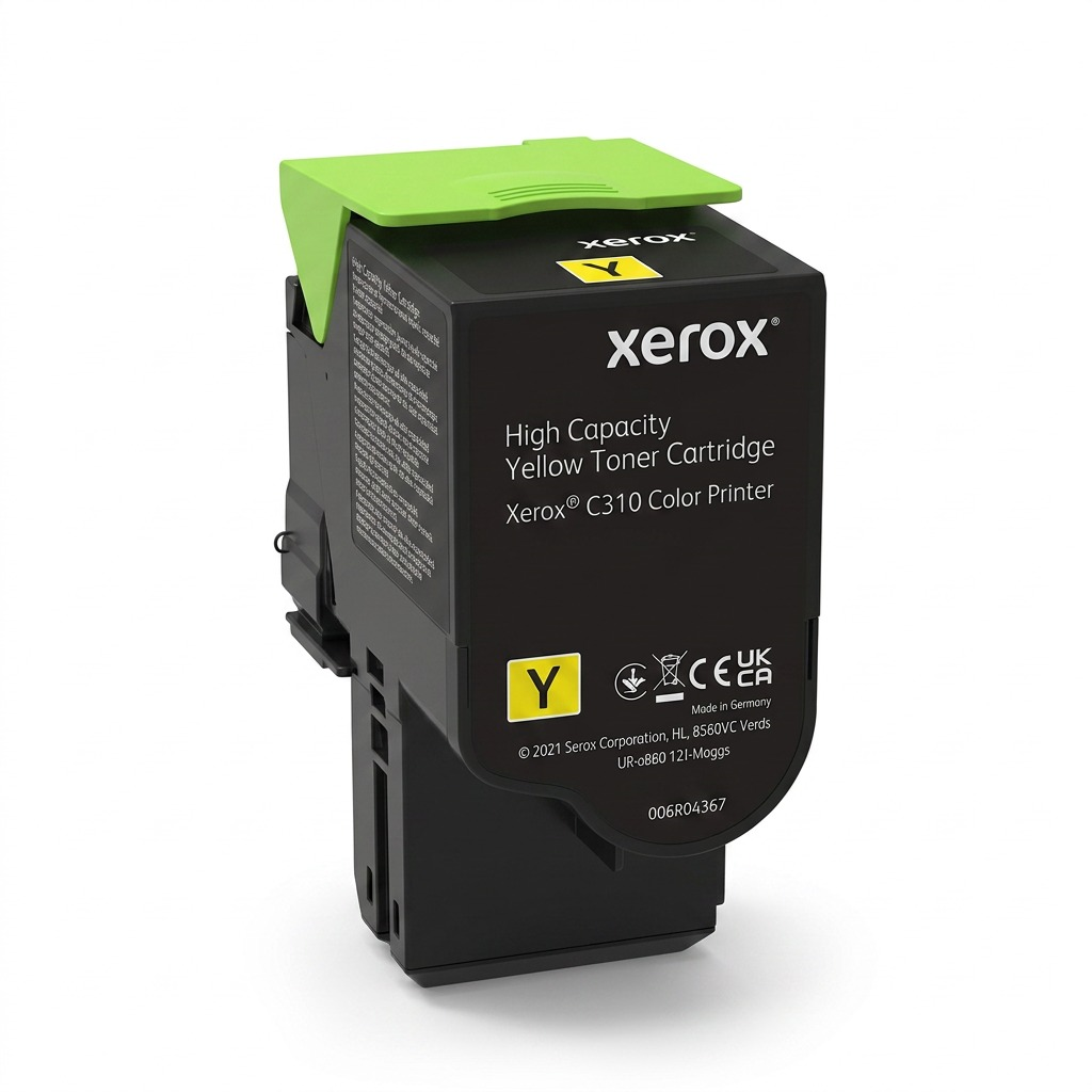 High-resolution hero shot of Xerox 006R04367 Yellow High Capacity Toner Cartridge on white.