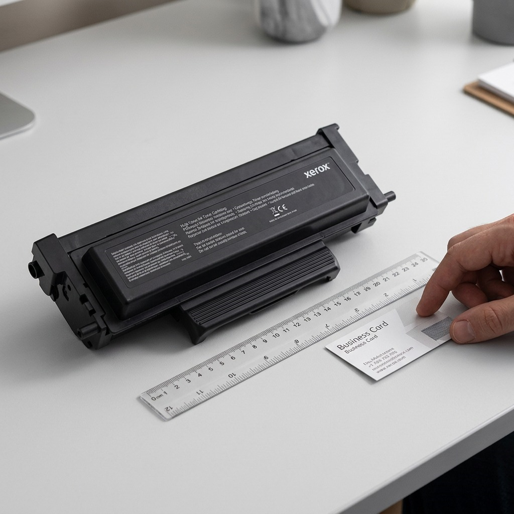 A high-capacity Xerox 006R04400 black toner cartridge next to a standard 30cm ruler.