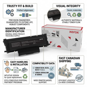 PDP visual matrix infographic showcasing features and trust factors for the Genuine Xerox 006R04400 High Capacity Toner.