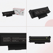 A PDP visual matrix showing the exact same black toner cartridge from image_0.png, presented from four different specific angles in a clean grid.