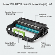 Operational callout image highlighting key features of a Xerox black imaging unit.