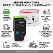 Trust & Authority Infographic for Genuine Xerox Cyan High Capacity Toner showing key product features & Canadian shipping.