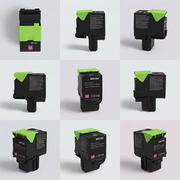 A clean product matrix showing multiple angles of the Xerox Magenta High Capacity Toner Cartridge, with the standard black model shown in the center. The surrounding images display various side, top, and bottom views of the same black cartridge in a grid.