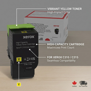 A genuine Xerox 006R04367 high capacity yellow toner cartridge with key feature callouts.