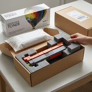Premium delivery unboxing scene of Balllon Brand Compatible Brother TN229XLY Toner Cartridge in custom foam.