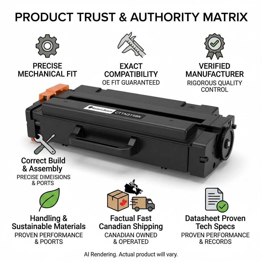 An informative infographic presenting six key trust and authority factors for the Balloon Brand toner, with simple icons and factual text points.