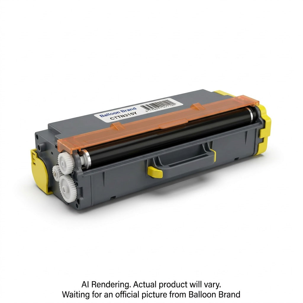 A pure, high-resolution hero shot of the exact Balloon Brand CTTN315Y toner from image_0.png, centered against a pure white background with realistic shadows and a clear product label. No packaging or text overlays.