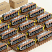 An intricate isometric layout showcasing the multi-pack configuration for the Balloon Brand toner, each in its distinct plastic wrapper against an eco-themed background.