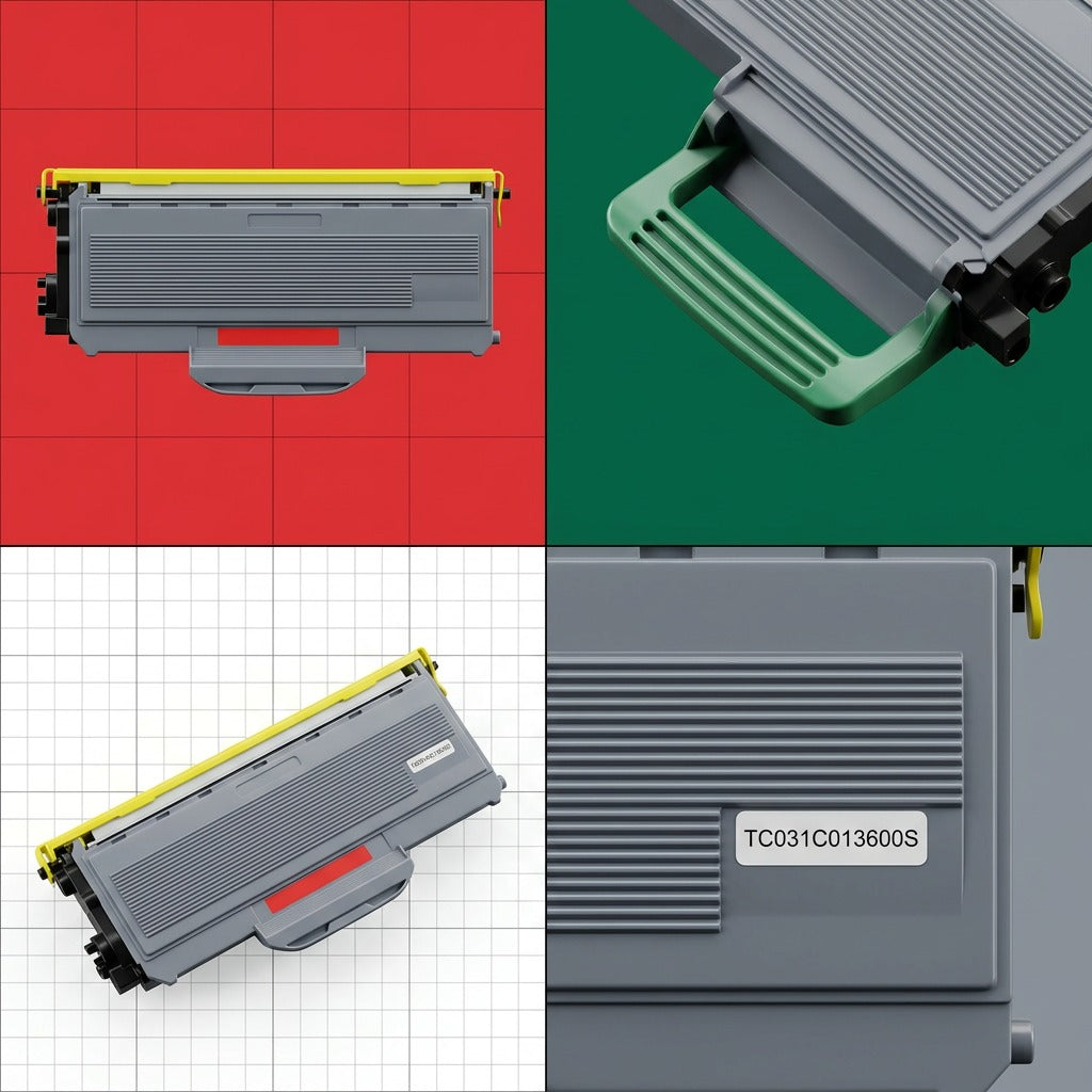 A premium ecommerce matrix display showing the CTTN360 toner cartridge from various essential angles on a neutral grid background.