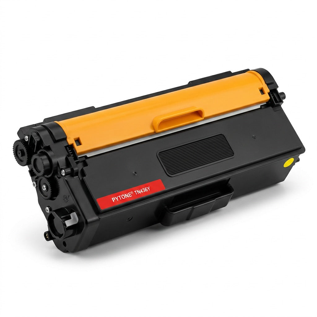 High-resolution ecommerce hero shot of the pure Balloon Brand TN436 Yellow Compatible Toner Cartridge.