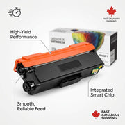 Compatible TN436 Y yellow toner cartridge featuring smart chip and high-yield performance callouts.