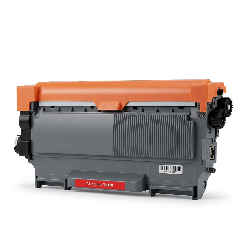 High-resolution pure white ecommerce hero shot of the non-OEM Balloon Brand CTTN450 black laser toner cartridge.