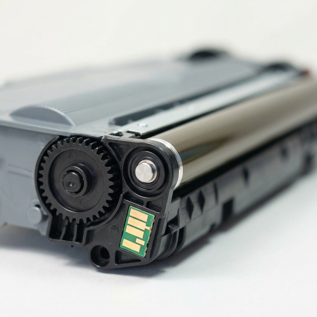 Extreme macro view of the CTTN780/CTTN750 compatible toner roller texture and precise electronic chip contacts.
