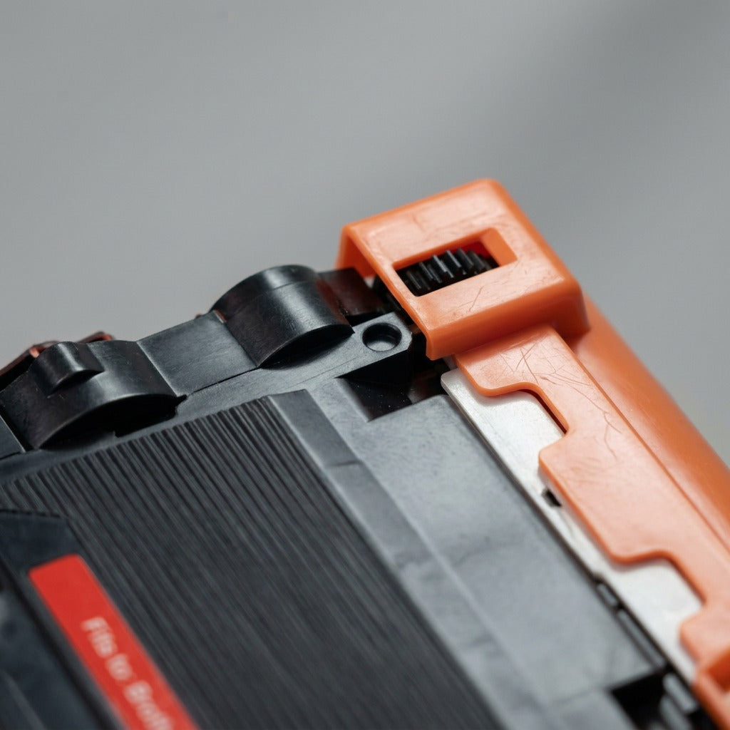 Macro close-up capturing intricate gear and material details of the CTTN880 compatible toner cartridge for precision assurance.