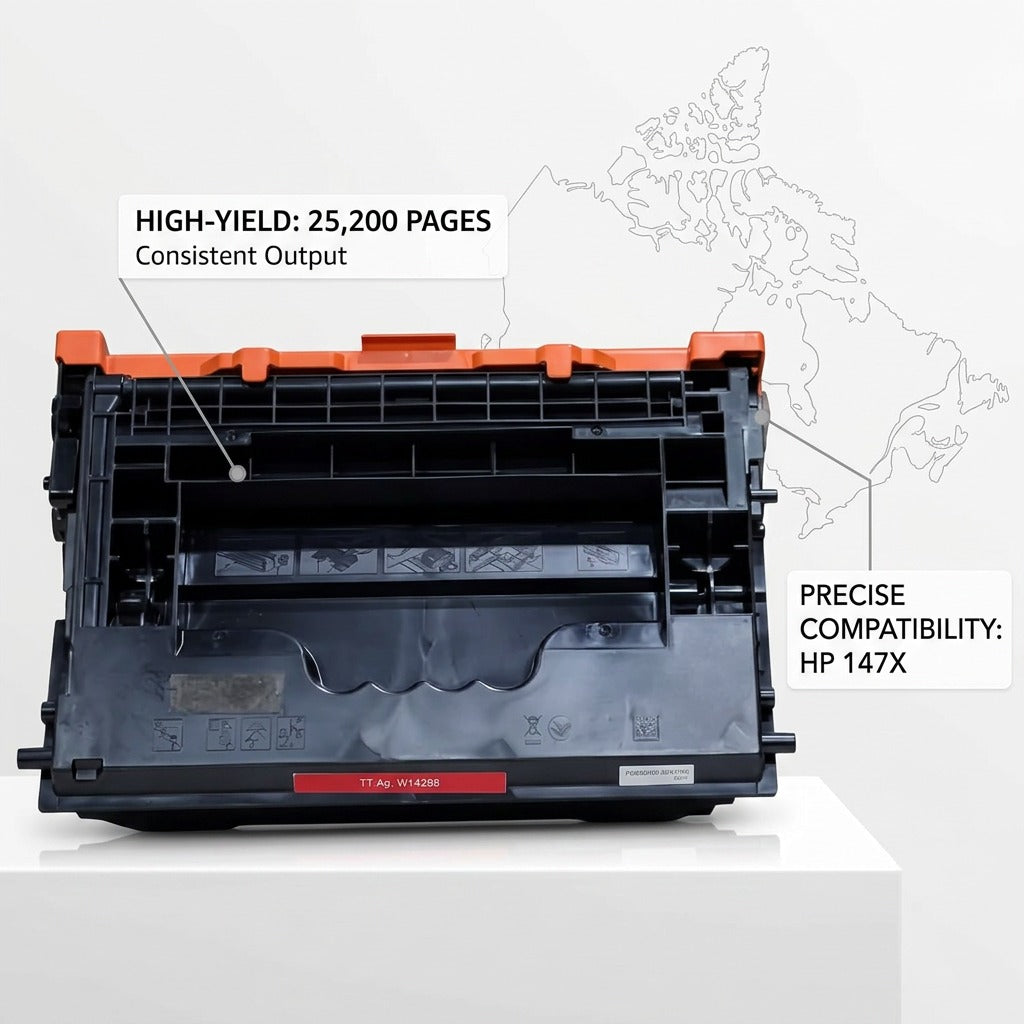 A graphic detailing the features of the black high-capacity toner cartridge.