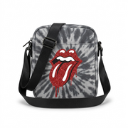 Bugatti Rolling Stones tie-dye crossbody bag with red splatter logo on a white background.