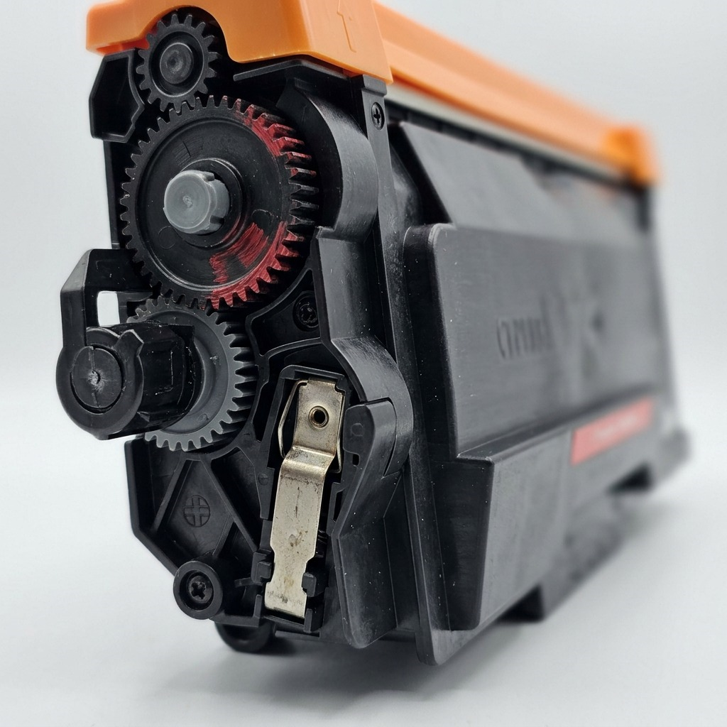 Macro shot of the TN920XXL toner cartridge mechanism and metallic electrical contact.
