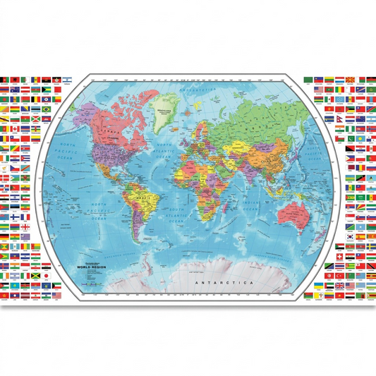 Pure, high-resolution hero shot of the Replogle Globes World Map Displayer, featuring the detailed 49-inch French world map, centered on a clean white background with a subtle shadow.